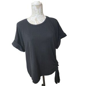Eloquii T-shirt Top Black Cuffed Cap Sleeve Side Tie Cotton Women's 14 16